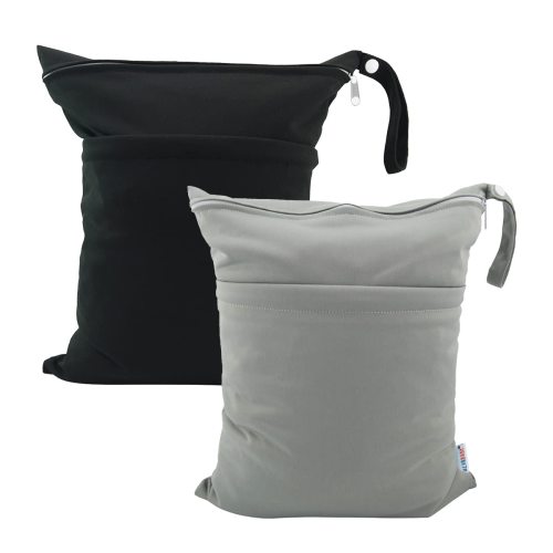 (MCF) 2-Pack Waterproof Diaper Wet Dry Bags (Grey & Black, L2629A)
