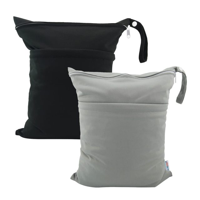 (MCF) 2-Pack Waterproof Diaper Wet Dry Bags (Grey & Black, L2629A)
