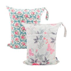 (MCF) 2-Pack Waterproof Diaper Wet Dry Bags (Flowers, L5166A)