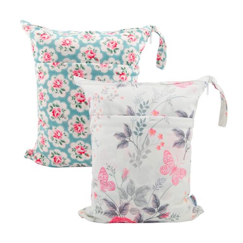 (MCF) 2-Pack Waterproof Diaper Wet Dry Bags (Flowers, L5166A)