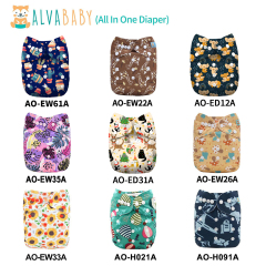 (Various Patterns) All In One Diaper - One Size Adjustable & Reusable AIO Cloth Diaper for Infants & Toddlers