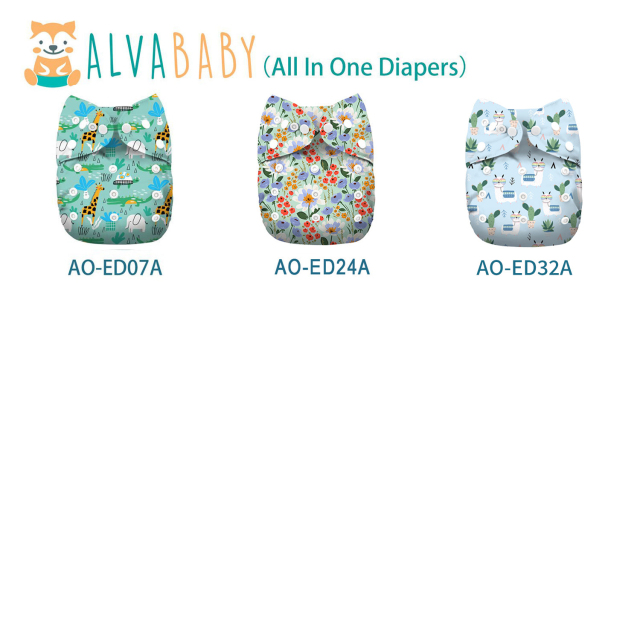 (Various Patterns) All In One Diaper - One Size Adjustable & Reusable AIO Cloth Diaper for Infants & Toddlers