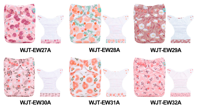 (Multi-packs) 20PCS Printed AWJ Cloth Diapers with Tummy Panels One Size Reusable Adjustatble Cloth Baby Diapers(With 20 Inserts)