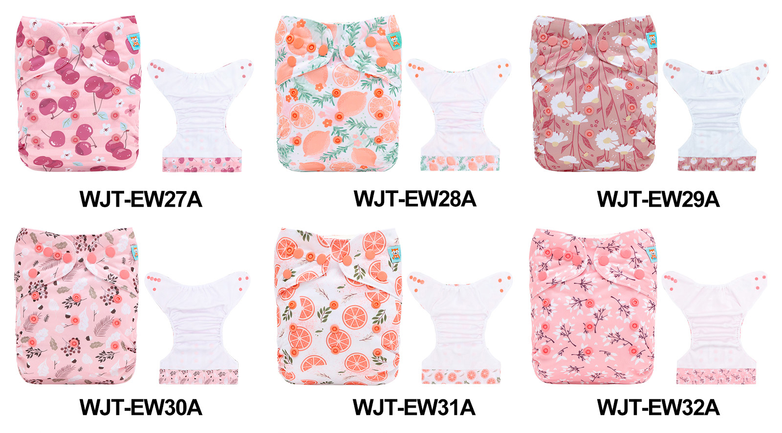 (Multi-packs) 10PCS Printed AWJ Cloth Diapers with Tummy Panels One Size Reusable Adjustatble Cloth Baby Diapers(With 10 Inserts)