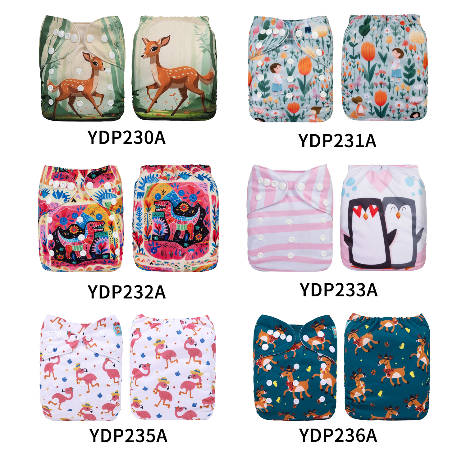 (Multi-packs) 20PCS One Size Positioning Printed Diapers With 20 Inserts