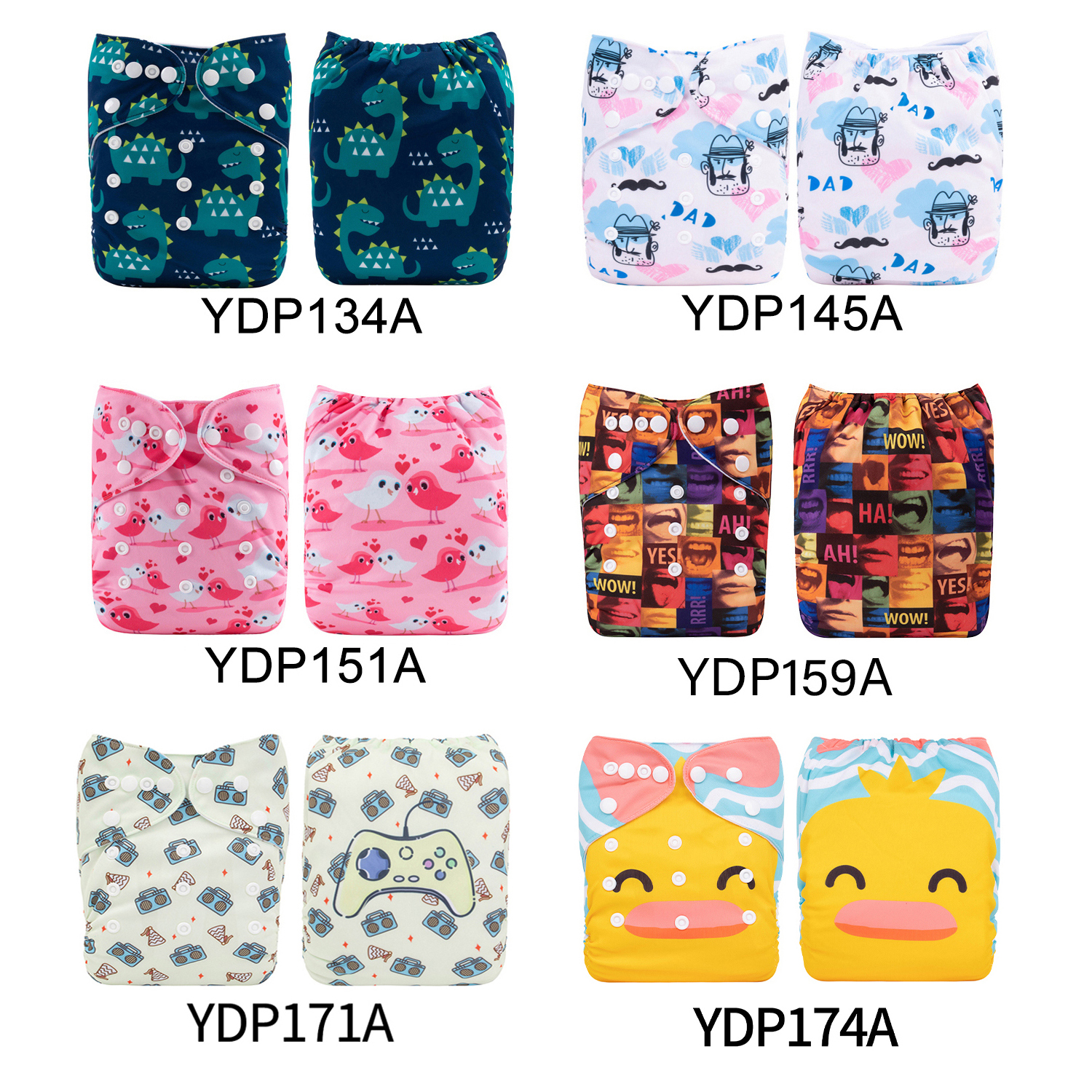 (Multi-packs) 20PCS One Size Positioning Printed Diapers With 20 Inserts