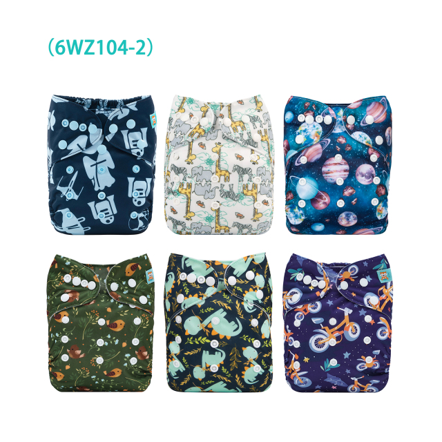 6-Pack Baby Cloth Diapers with 6 Microfiber Inserts - One Size Adjustable & Reusable Pocket Diapers for Infants & Toddlers