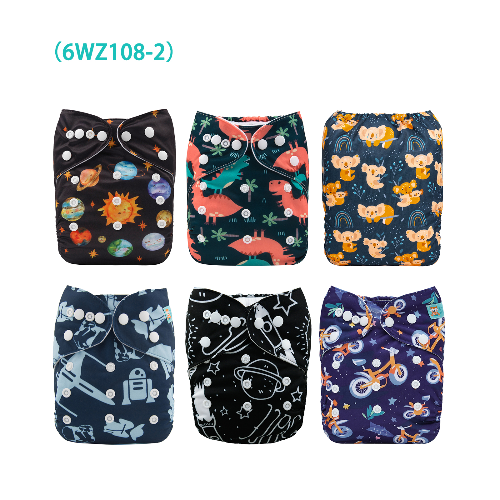 6-Pack Baby Cloth Diapers with 6 Microfiber Inserts - One Size Adjustable & Reusable Pocket Diapers for Infants & Toddlers