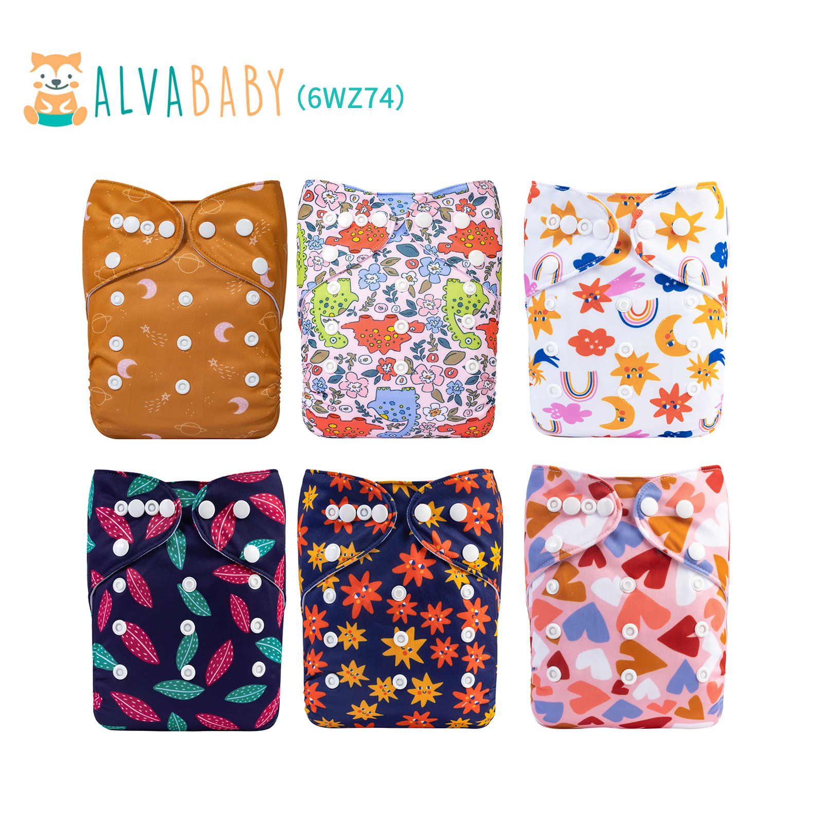 6-Pack Baby Cloth Diapers with 6 Microfiber Inserts - One Size Adjustable & Reusable Pocket Diapers for Infants & Toddlers