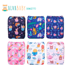 6-Pack Baby Cloth Diapers with 6 Microfiber Inserts - One Size Adjustable & Reusable Pocket Diapers for Infants & Toddlers