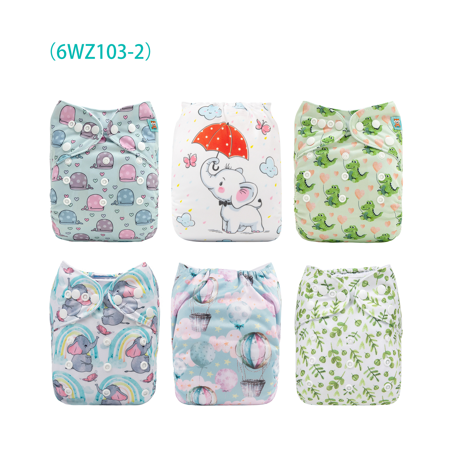 6-Pack Baby Cloth Diapers with 6 Microfiber Inserts - One Size Adjustable & Reusable Pocket Diapers for Infants & Toddlers