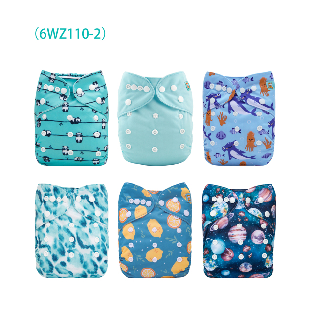 6-Pack Baby Cloth Diapers with 6 Microfiber Inserts - One Size Adjustable & Reusable Pocket Diapers for Infants & Toddlers