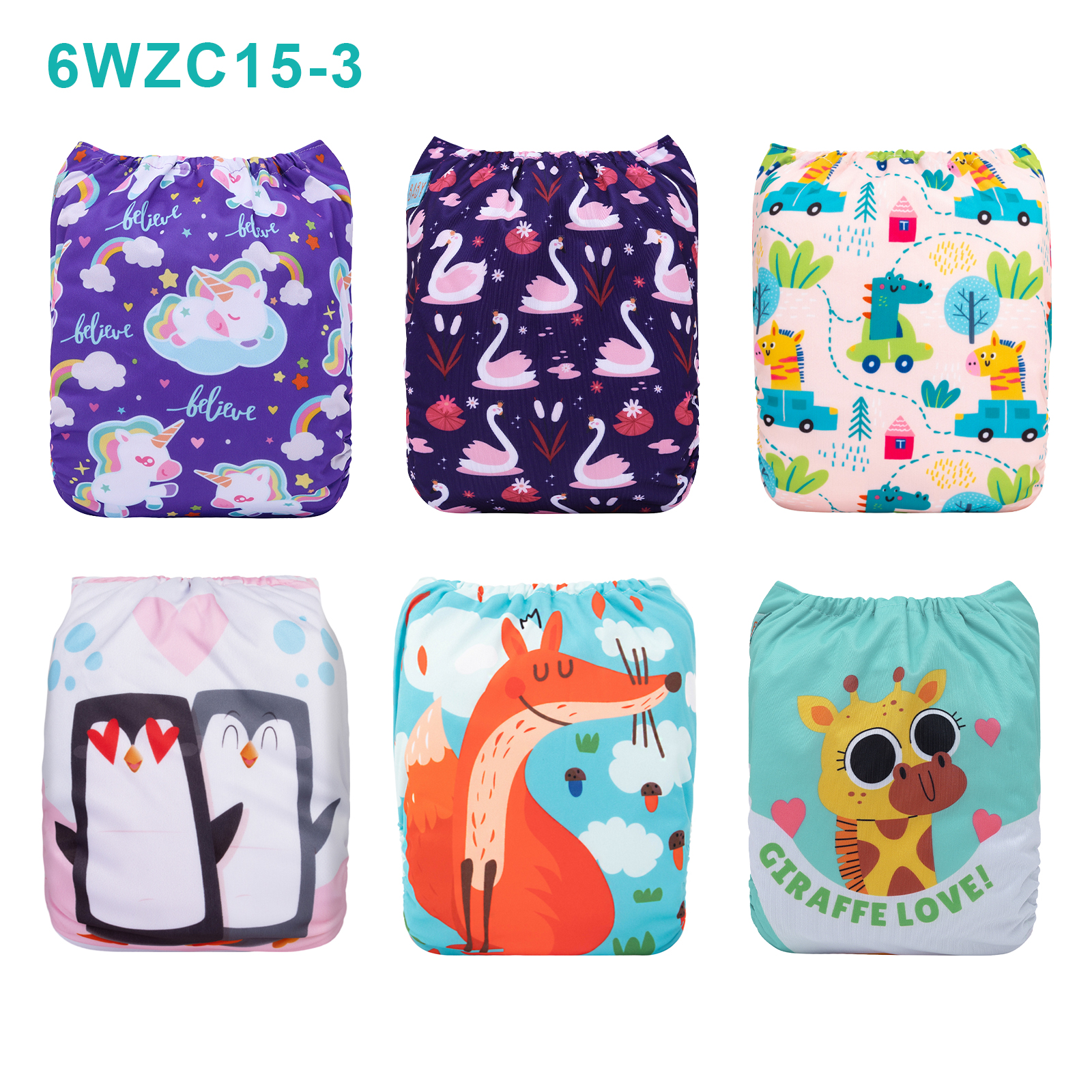 Warehouse Clearance: 6-Pack Baby Cloth Diapers with 6 Microfiber Inserts | One Size Adjustable