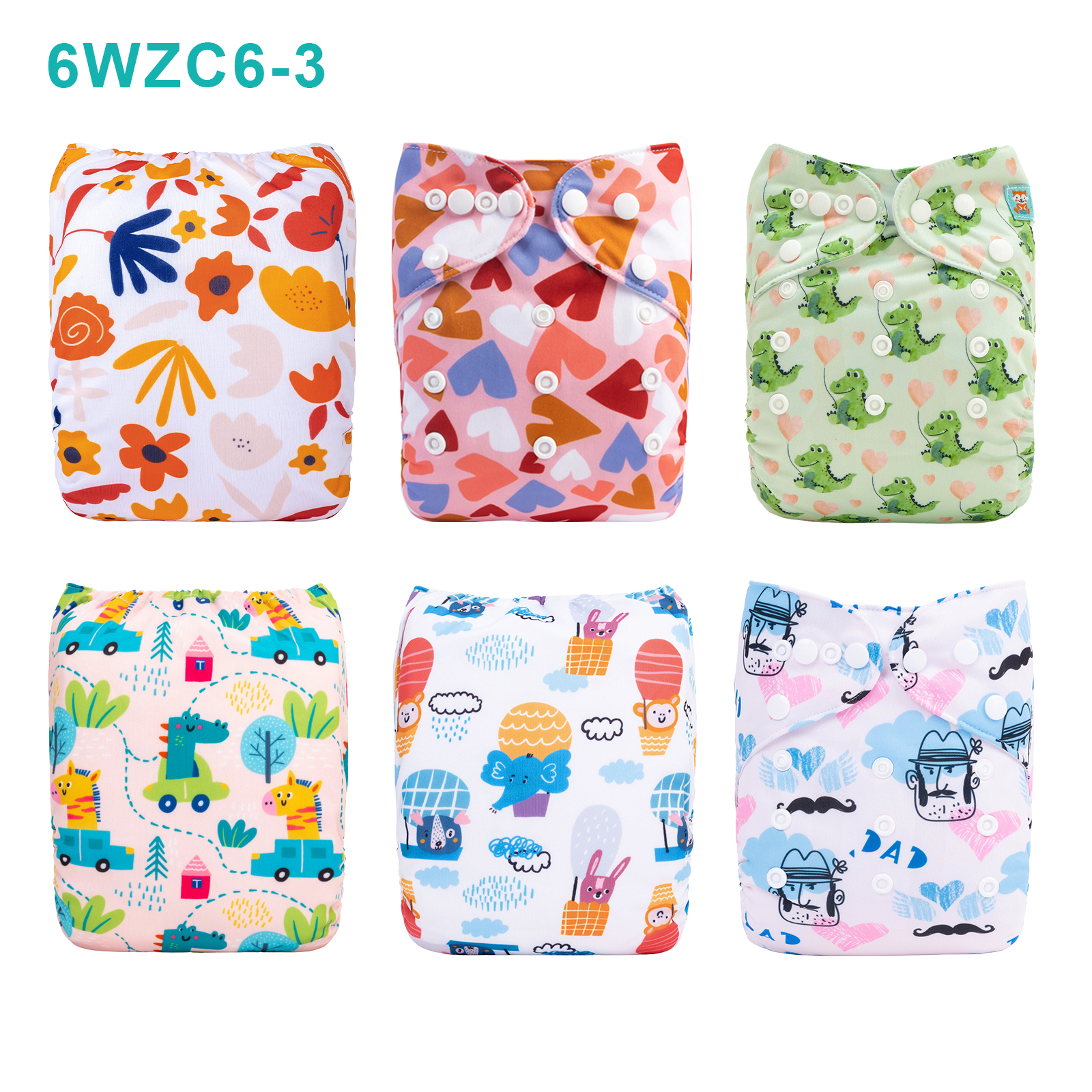 Warehouse Clearance: 6-Pack Baby Cloth Diapers with 6 Microfiber Inserts | One Size Adjustable