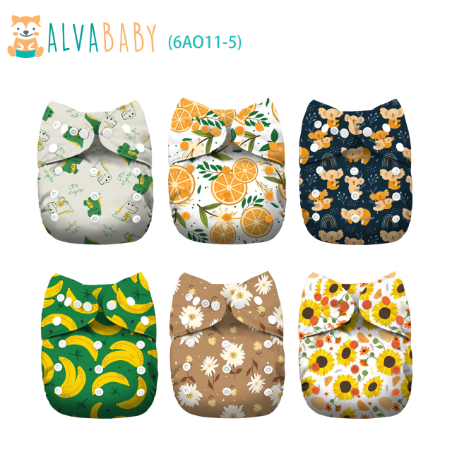6-Pack All In One Diapers - One Size Adjustable & Reusable AIO Cloth Diaper for Infants & Toddlers