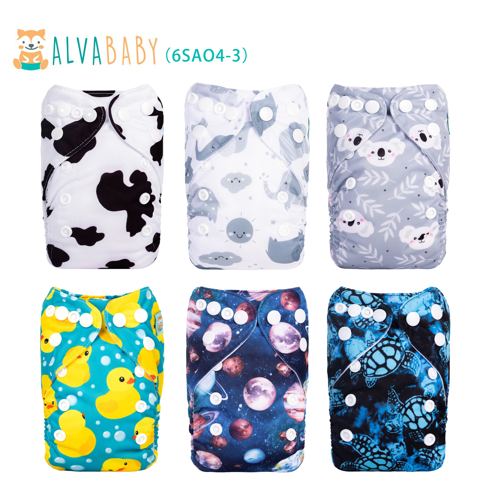 6-Pack Newborn Cloth Diapers with 6 Microfiber Inserts for Infants & Toddlers