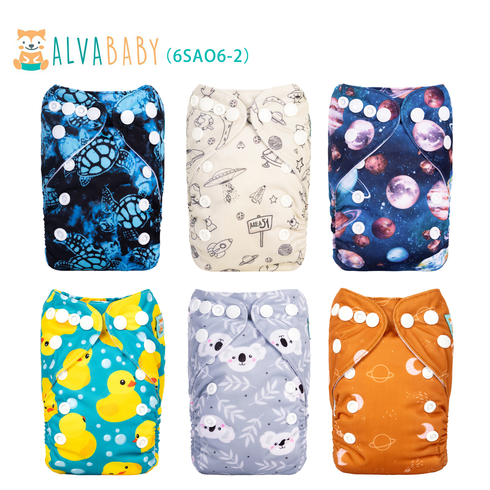6-Pack Newborn Cloth Diapers with 6 Microfiber Inserts for Infants & Toddlers