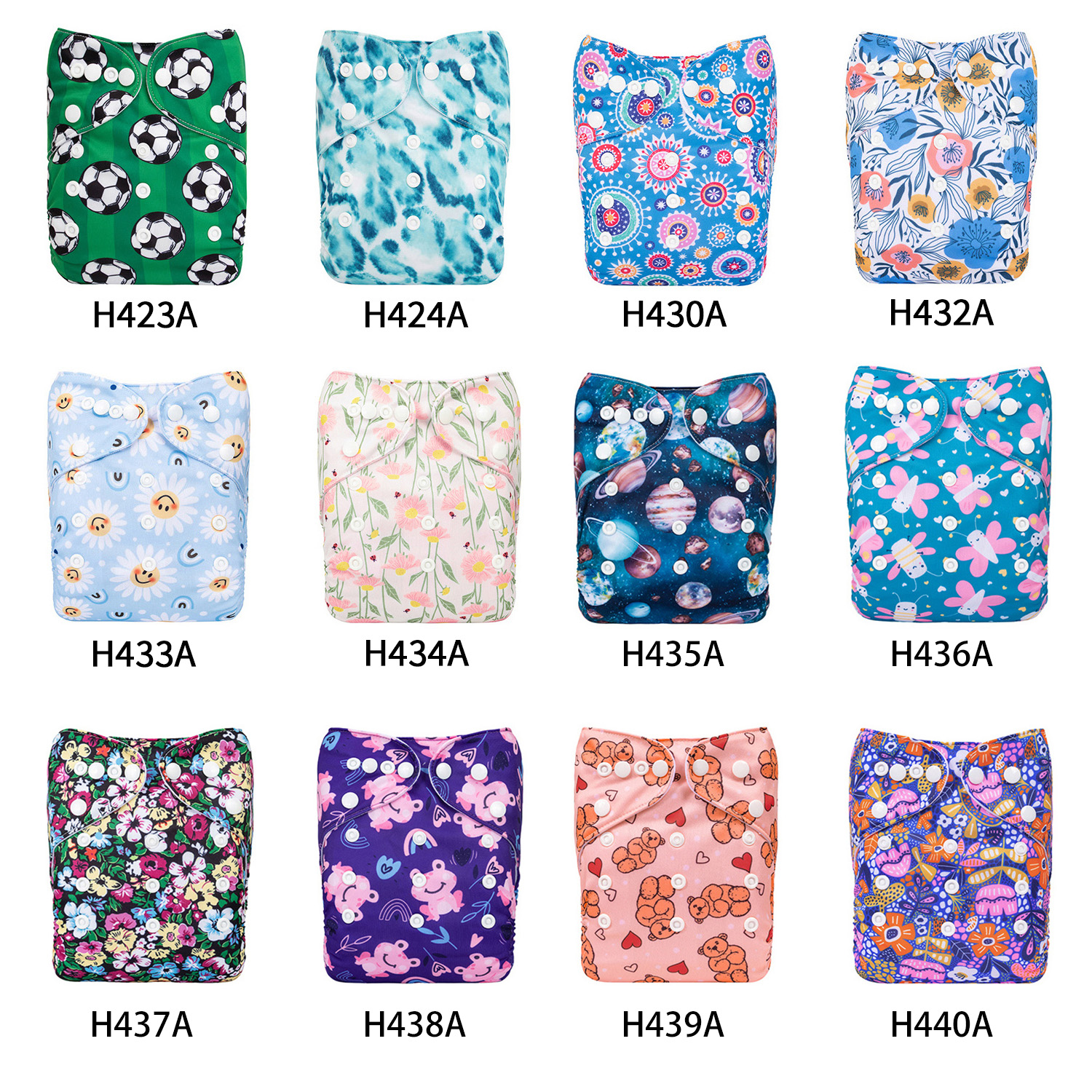 (Multi-packs) 10PCS One Size Regular Print Diapers With 10 Inserts
