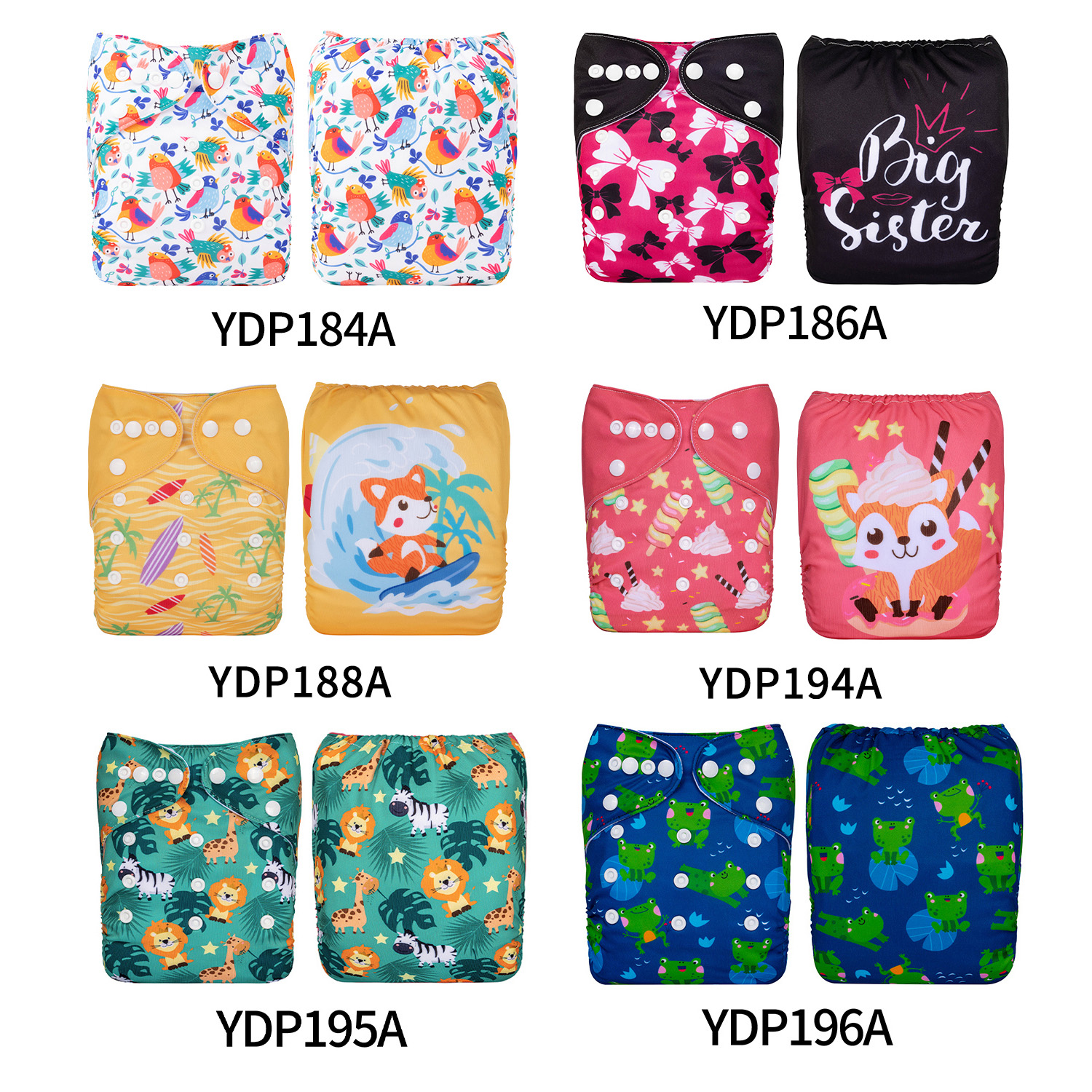 (Multi-packs) 20PCS One Size Positioning Printed Diapers With 20 Inserts