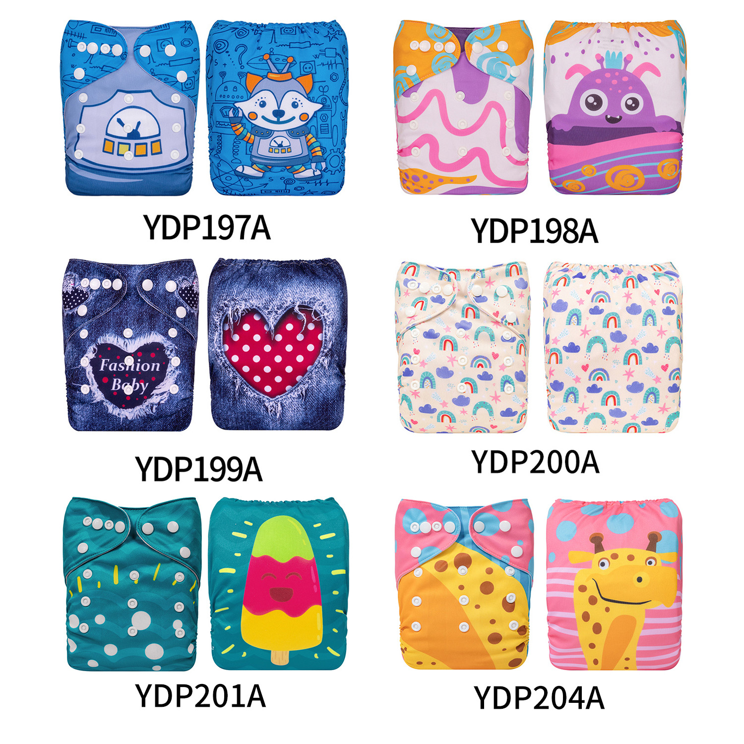 (Multi-packs) 20PCS One Size Positioning Printed Diapers With 20 Inserts