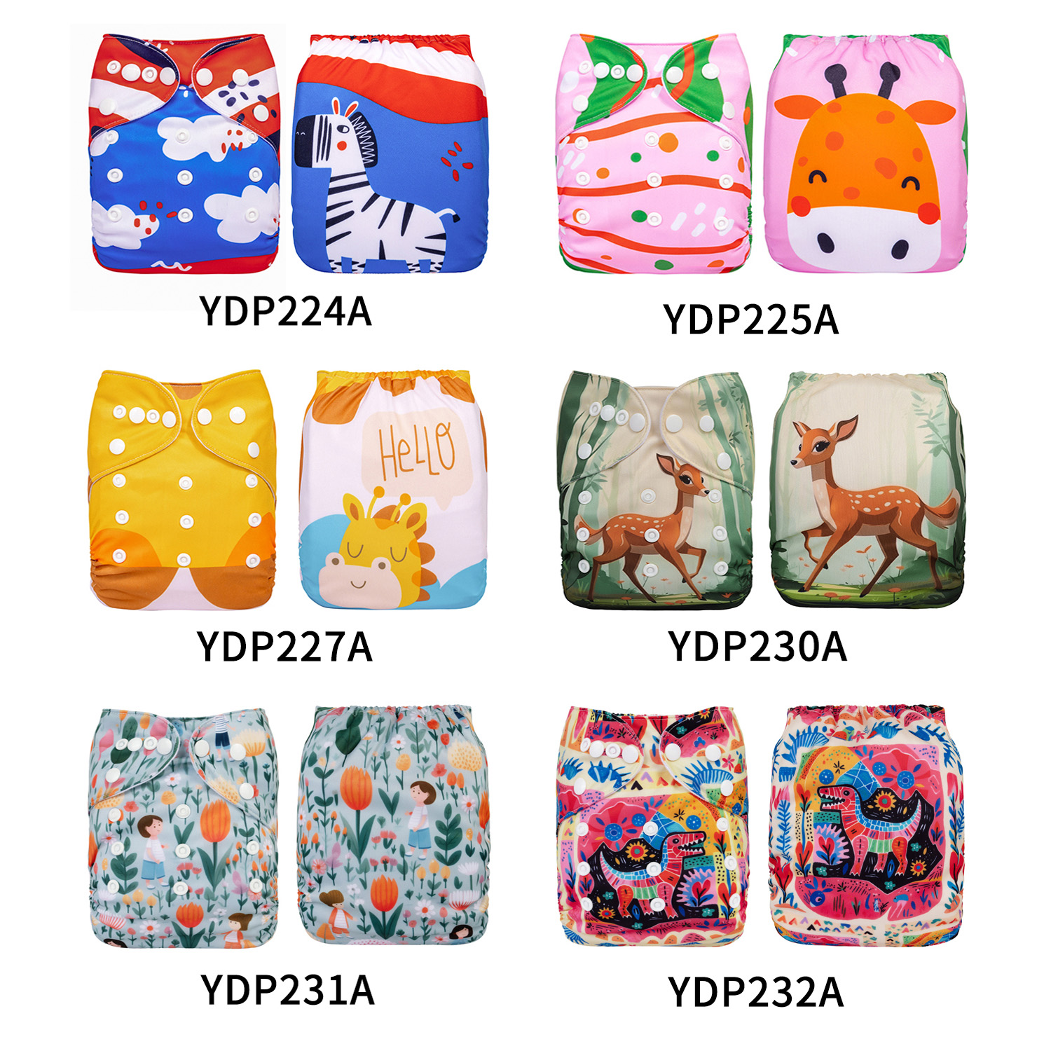 (Multi-packs) 20PCS One Size Positioning Printed Diapers With 20 Inserts