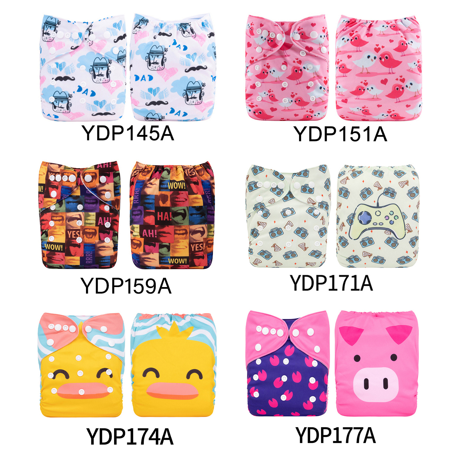 (Multi-packs) 20PCS One Size Positioning Printed Diapers With 20 Inserts