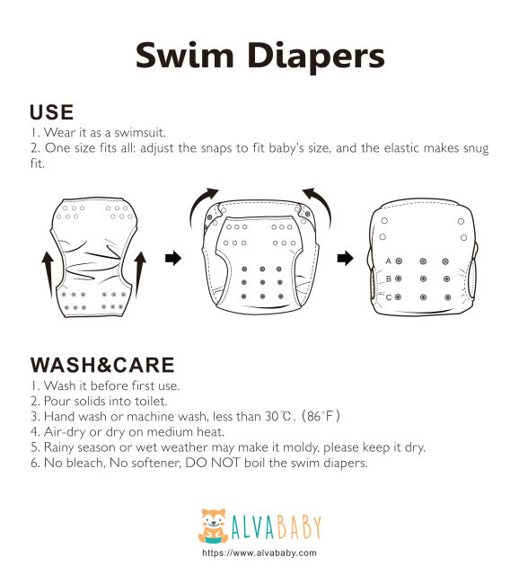 ALVABABY Reusable Swim Diaper - Adjustable One Size Swimwear for Infants & Toddlers (Summer SW-BS103A)