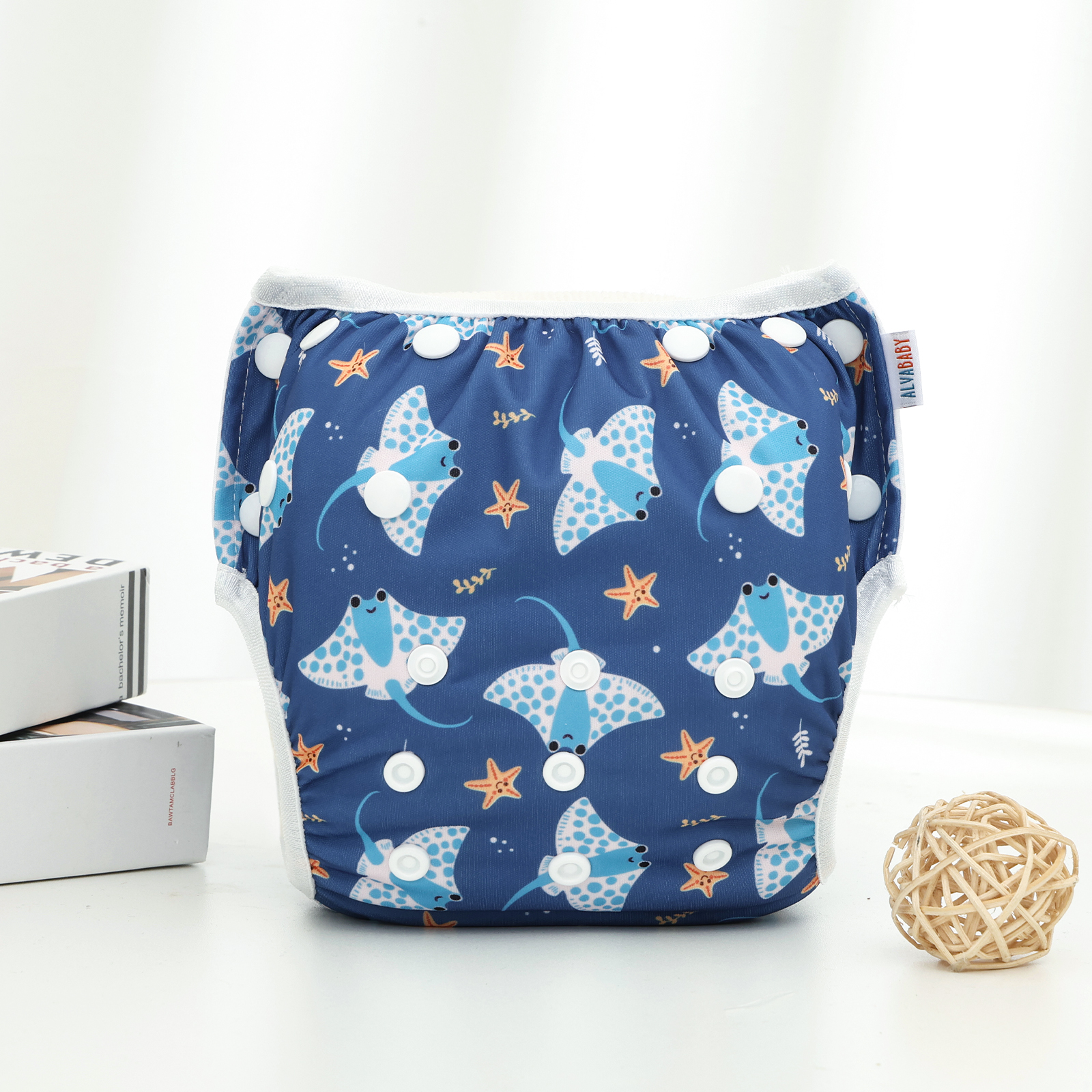 ALVABABY Reusable Swim Diaper - Adjustable Large Size Swimwear for Infants & Toddlers (Starfish ZSW-BS315A)