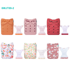 6-Pack AWJ Cloth Diapers with 6 Bamboo Inserts (4 Layers) - One Size Adjustable & Reusable Pocket Diapers for Summer
