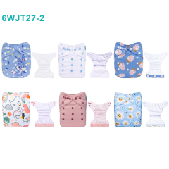 6-Pack AWJ Cloth Diapers with 6 Bamboo Inserts (4 Layers) - One Size Adjustable & Reusable Pocket Diapers for Summer