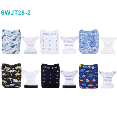 6-Pack AWJ Cloth Diapers with 6 Bamboo Inserts (4 Layers) - One Size Adjustable & Reusable Pocket Diapers for Summer