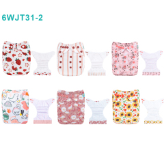 6-Pack AWJ Cloth Diapers with 6 Bamboo Inserts (4 Layers) - One Size Adjustable & Reusable Pocket Diapers for Summer