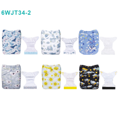 6-Pack AWJ Cloth Diapers with 6 Bamboo Inserts (4 Layers) - One Size Adjustable & Reusable Pocket Diapers for Summer