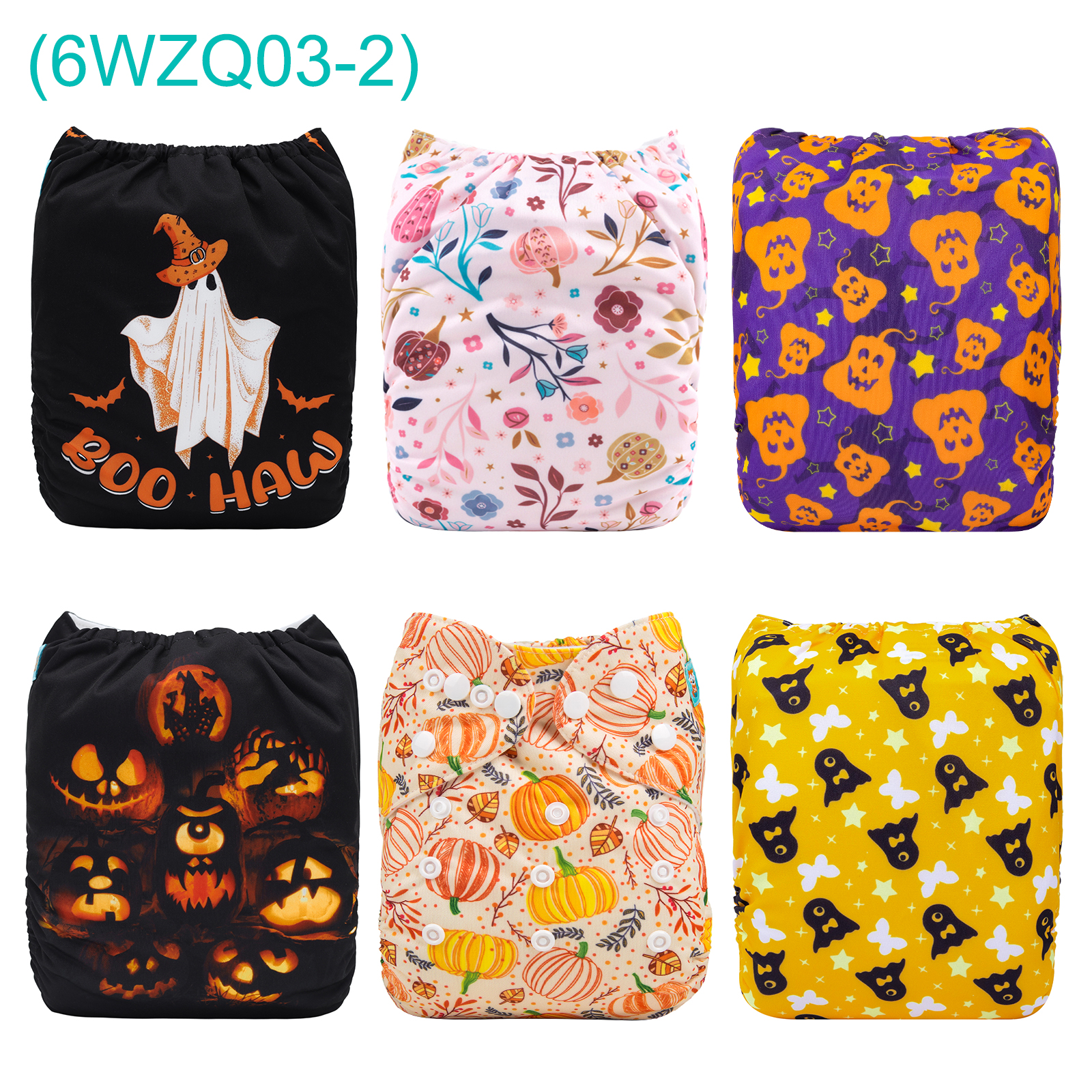 6-Pack Halloween Cloth Diapers with 6 Microfiber Inserts - One Size Reusable and Adjustable Pocket Diapers for Infants & Toddlers