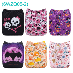 6-Pack Halloween Cloth Diapers with 6 Microfiber Inserts - One Size Reusable and Adjustable Pocket Diapers for Infants & Toddlers