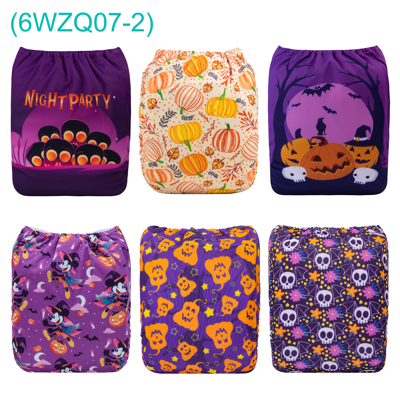 6-Pack Halloween Cloth Diapers with 6 Microfiber Inserts - One Size Reusable and Adjustable Pocket Diapers for Infants & Toddlers