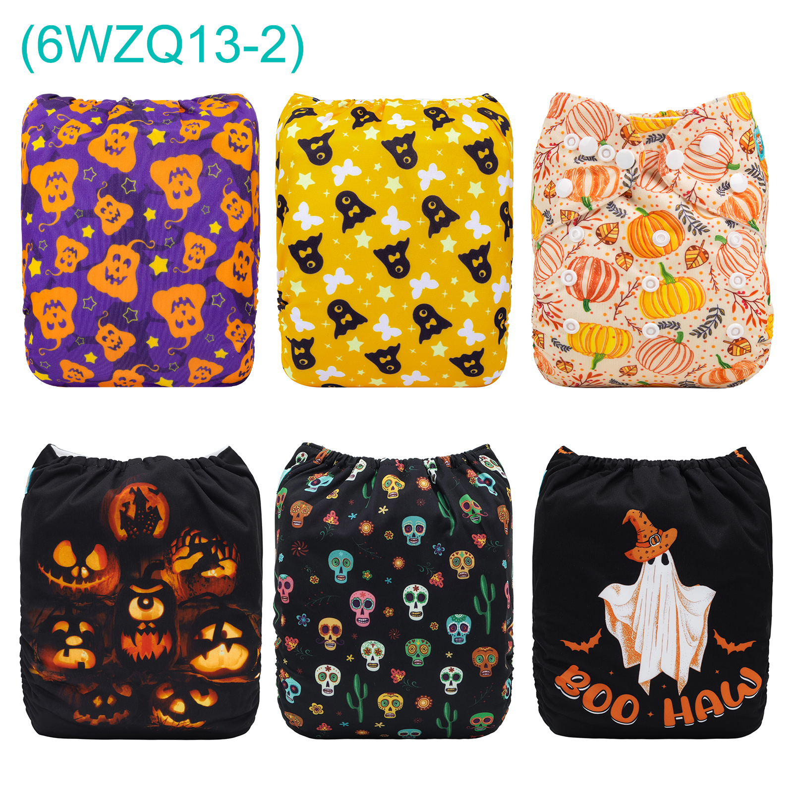 6-Pack Halloween Cloth Diapers with 6 Microfiber Inserts - One Size Reusable and Adjustable Pocket Diapers for Infants & Toddlers