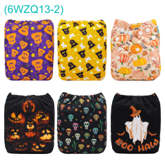 6-Pack Halloween Cloth Diapers with 6 Microfiber Inserts - One Size Reusable and Adjustable Pocket Diapers for Infants & Toddlers