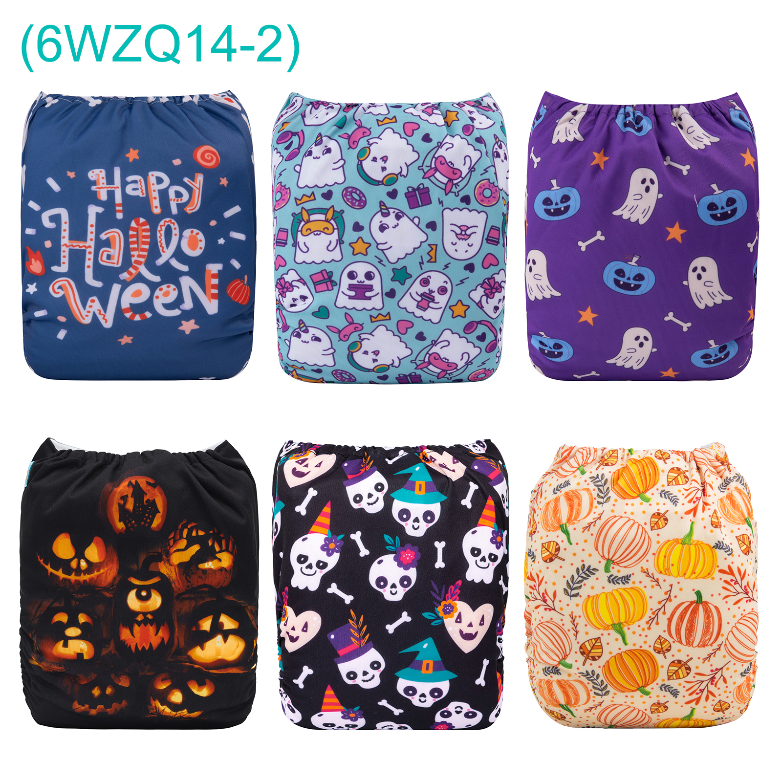 6-Pack Halloween Cloth Diapers with 6 Microfiber Inserts - One Size Reusable and Adjustable Pocket Diapers for Infants & Toddlers
