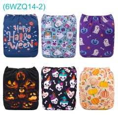 6-Pack Halloween Cloth Diapers with 6 Microfiber Inserts - One Size Reusable and Adjustable Pocket Diapers for Infants & Toddlers