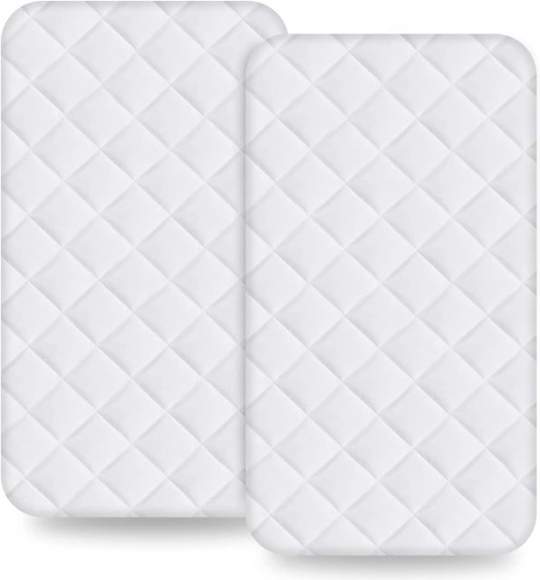 Bassinet Mattress Pad Cover, Compatible with Rectangle/Hourglass/Oval Bassinet Mattress , 2 Pack Waterproof and Soft Cotton Sheet, Breathable Bamboo Sleep Surface