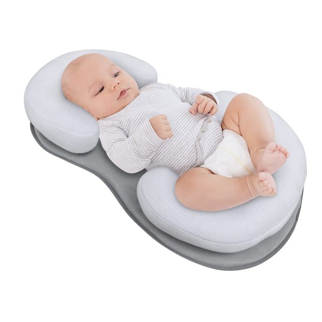 Baby Lounger Pillow, Adjustable Portable Newborn Nest Bed Mattress with Ultra Soft Breathable Cotton for Comfortable Sleep, Prevent Infants Flat Head Support Pillow