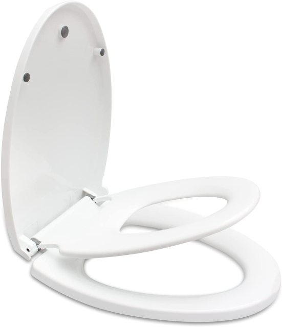 Elongated Toilet Seat with Built in Child Seat, Slow Close and Easy to Install with Adjustable Hinges, Quick to Release and Easy to Clean, Magnetic Kids Seat and Cover Suitable for Adults and Children