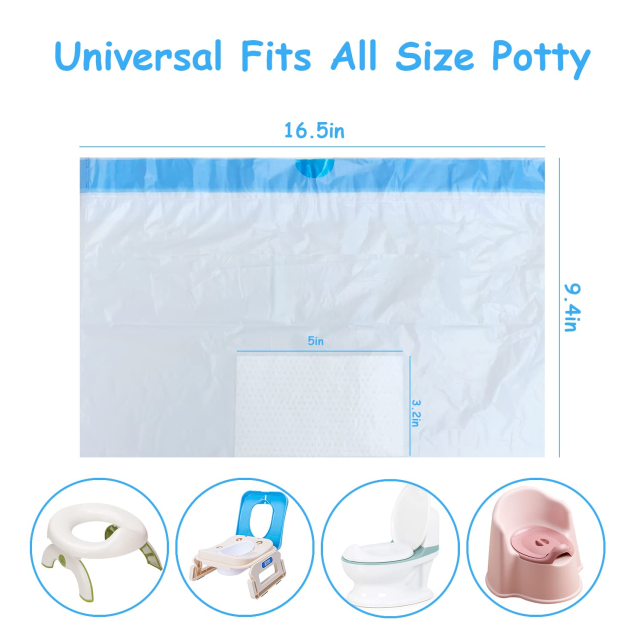 Disposable Potty Chair Liners with Drawstring for Universal Potty Training Toilet Seat, Toddler Portable Outdoors Travel Toilet Liners with Super Absorbent Pad