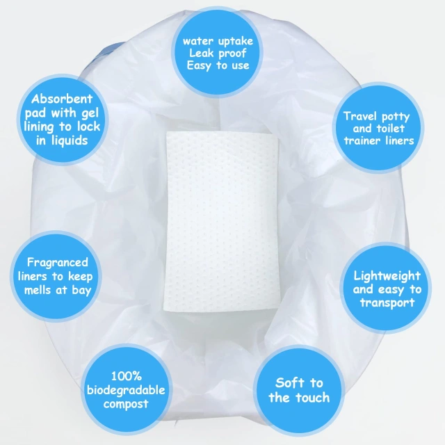 Disposable Potty Chair Liners with Drawstring for Universal Potty Training Toilet Seat, Toddler Portable Outdoors Travel Toilet Liners with Super Absorbent Pad