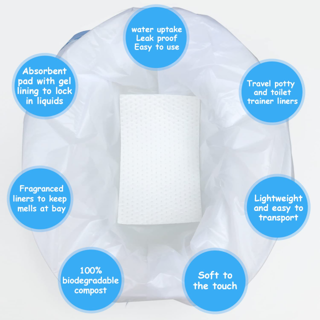 Disposable Potty Chair Liners with Drawstring for Universal Potty Training Toilet Seat, Toddler Portable Outdoors Travel Toilet Liners with Super Absorbent Pad