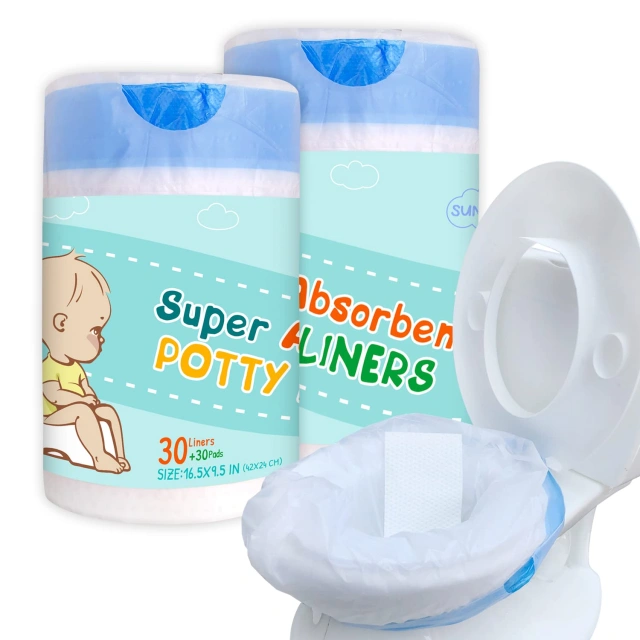 Disposable Potty Chair Liners with Drawstring for Universal Potty Training Toilet Seat, Toddler Portable Outdoors Travel Toilet Liners with Super Absorbent Pad