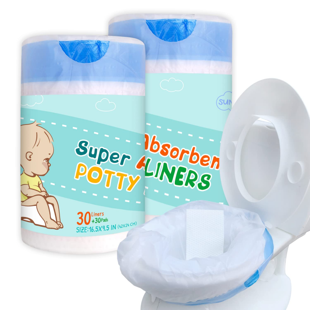 Disposable Potty Chair Liners with Drawstring for Universal Potty Training Toilet Seat, Toddler Portable Outdoors Travel Toilet Liners with Super Absorbent Pad