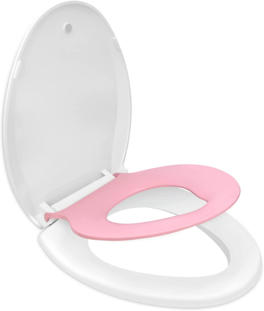 Elongated Toilet Seat with Built in Child Seat, Slow Close and Easy to Install with American Standard Hinges, Quick Release and Easy to Clean, Magnetic Kids Seat Suitable for Adults and Children