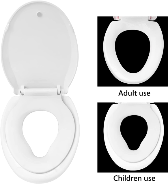 Elongated Toilet Seat with Built in Child Seat, Slow Close and Easy to Install with American Standard Hinges, Quick Release and Easy to Clean, Magnetic Kids Seat Suitable for Adults and Children